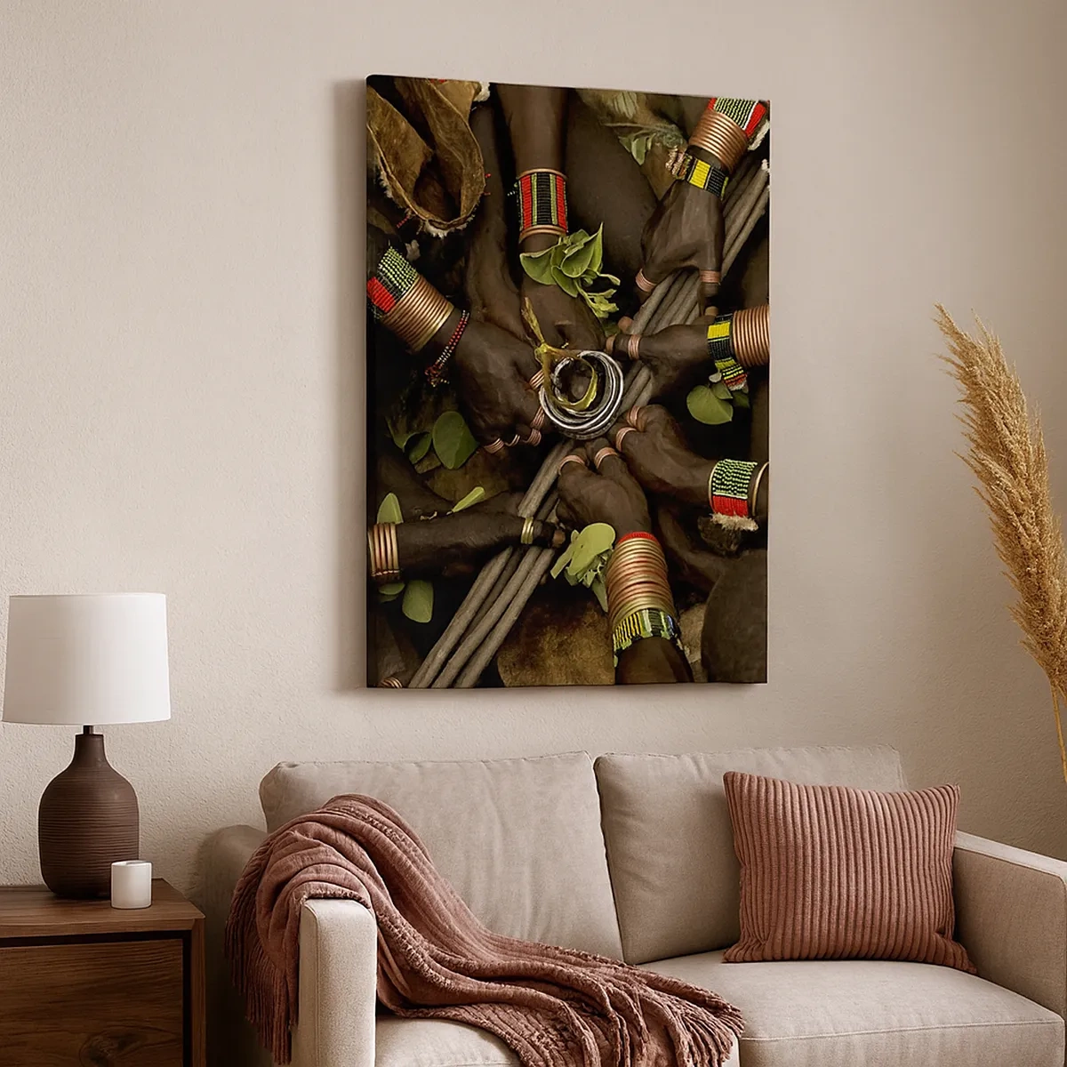 Quadro su tela - Stampe su Tela - Tradizionali braccialetti a mano in un gruppo di mani - 50x70cm - Siamo insieme - Decorazione murale moderna per soggiorno e camera da letto ARTTOR