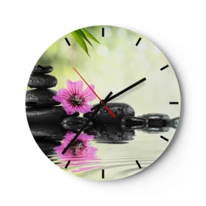 Orologio da parete - Orologio in Vetro - Pietre zen con un fiore rosa su uno sfondo naturale - 30x30cm - Tempo per l'anima - Decorazione murale moderna per soggiorno, cucina e camera da letto ARTTOR