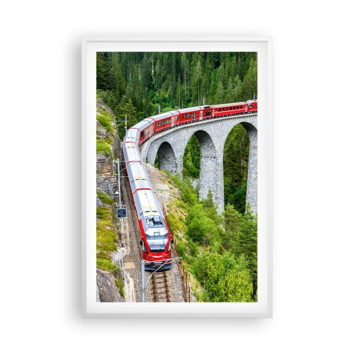 Poster in cornice bianca - Il treno tra i monti - 61x91 cm