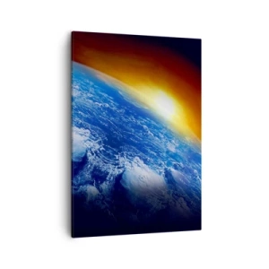 Quadro su tela - Stampe su Tela - Vista della Terra dallo spazio al tramonto - 50x70cm - L'alba sul pianeta azzurro - Decorazione murale moderna per soggiorno e camera da letto ARTTOR