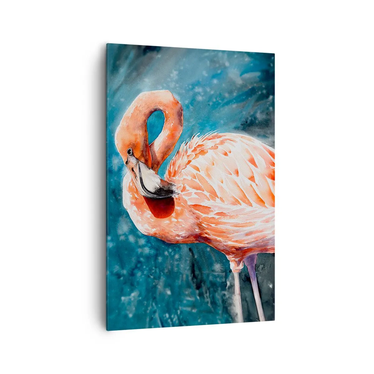 Quadro su tela - Stampe su Tela - Un fenicottero rosa su uno sfondo blu acquerello - 80x120cm - Naturalmente decorativo - Decorazione murale moderna per soggiorno e camera da letto ARTTOR