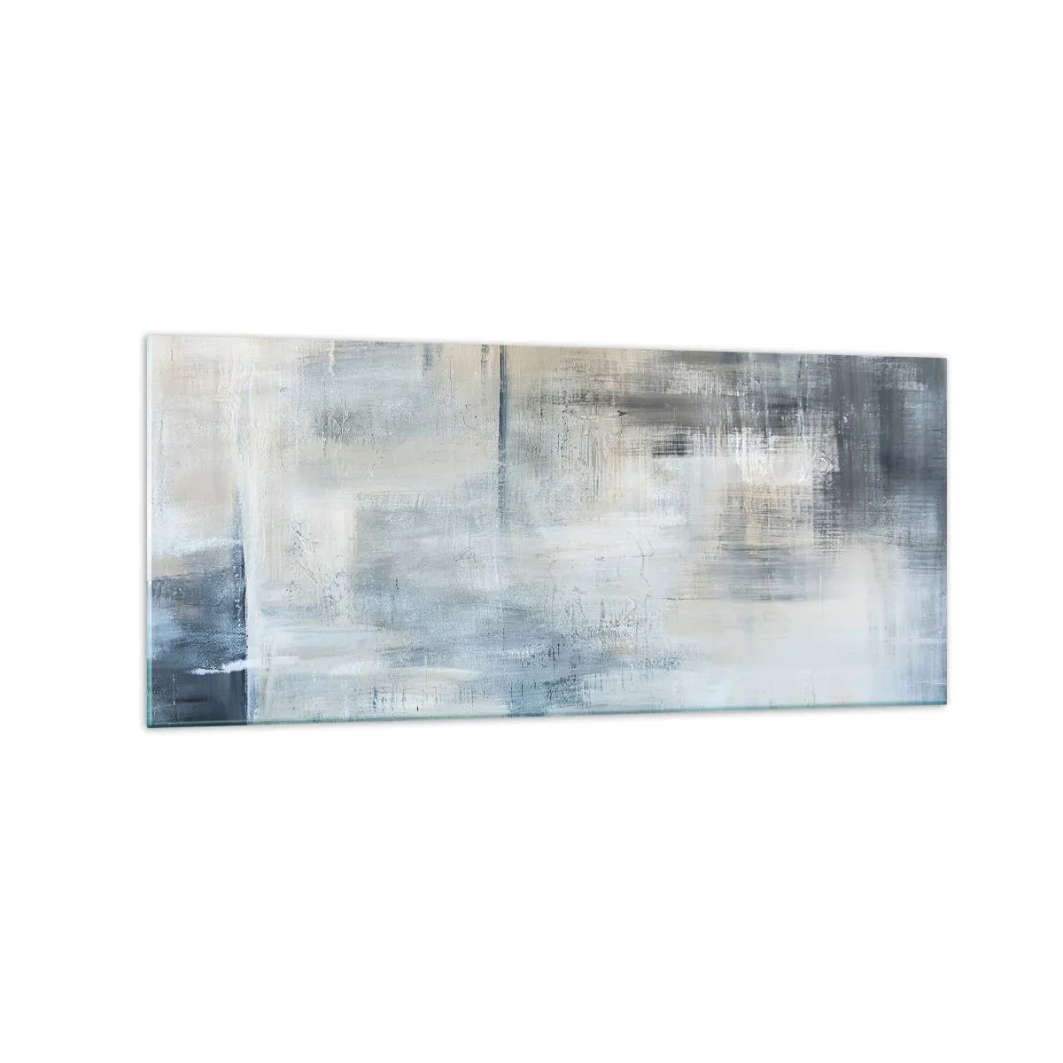 Quadro su vetro - Composizione astratta nei toni del blu e del grigio - 120x50cm - Coperti dal blu - Decorazione murale moderna per soggiorno e camera da letto ARTTOR