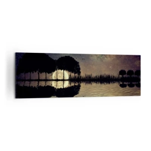 Quadro su tela - Stampe su Tela - Una notte magica con gli alberi e la luna riflessa sull'acqua - 160x50cm - Notte ai confini del mondo - Decorazione murale moderna per soggiorno e camera da letto ARTTOR