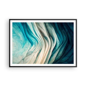 Poster in cornice nera - Onde dinamiche nelle tonalità del blu e del bianco - 100x70cm - Blu insaziabile - Decorazione murale moderna per soggiorno e camera da letto ARTTOR