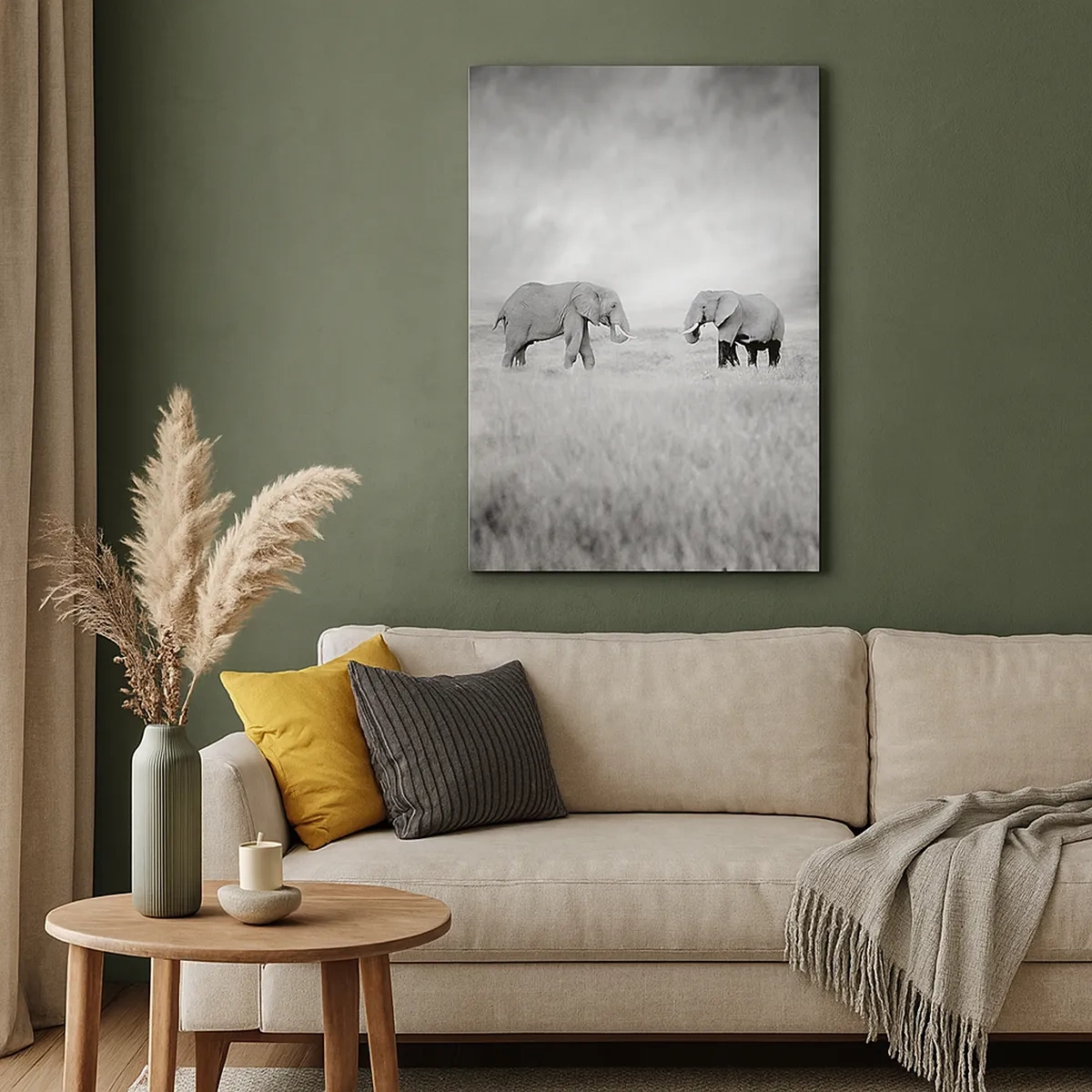 Quadro su tela - Stampe su Tela - Due elefanti sullo sfondo della savana africana - 50x70cm - Grigio è bello - Decorazione murale moderna per soggiorno e camera da letto ARTTOR