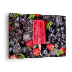 Quadro su tela - Stampe su Tela - Ghiacciolo rosso circondato da frutta e ghiaccio - 70x50cm - Il sapore della calda estate - Decorazione murale moderna per soggiorno e camera da letto ARTTOR