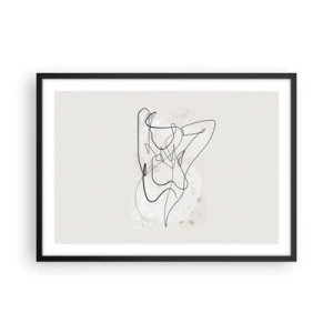 Poster in cornice nera - Figura astratta di linea artistica su uno sfondo chiaro - 70x50cm - L'arte della seduzione - Decorazione murale moderna per soggiorno e camera da letto ARTTOR