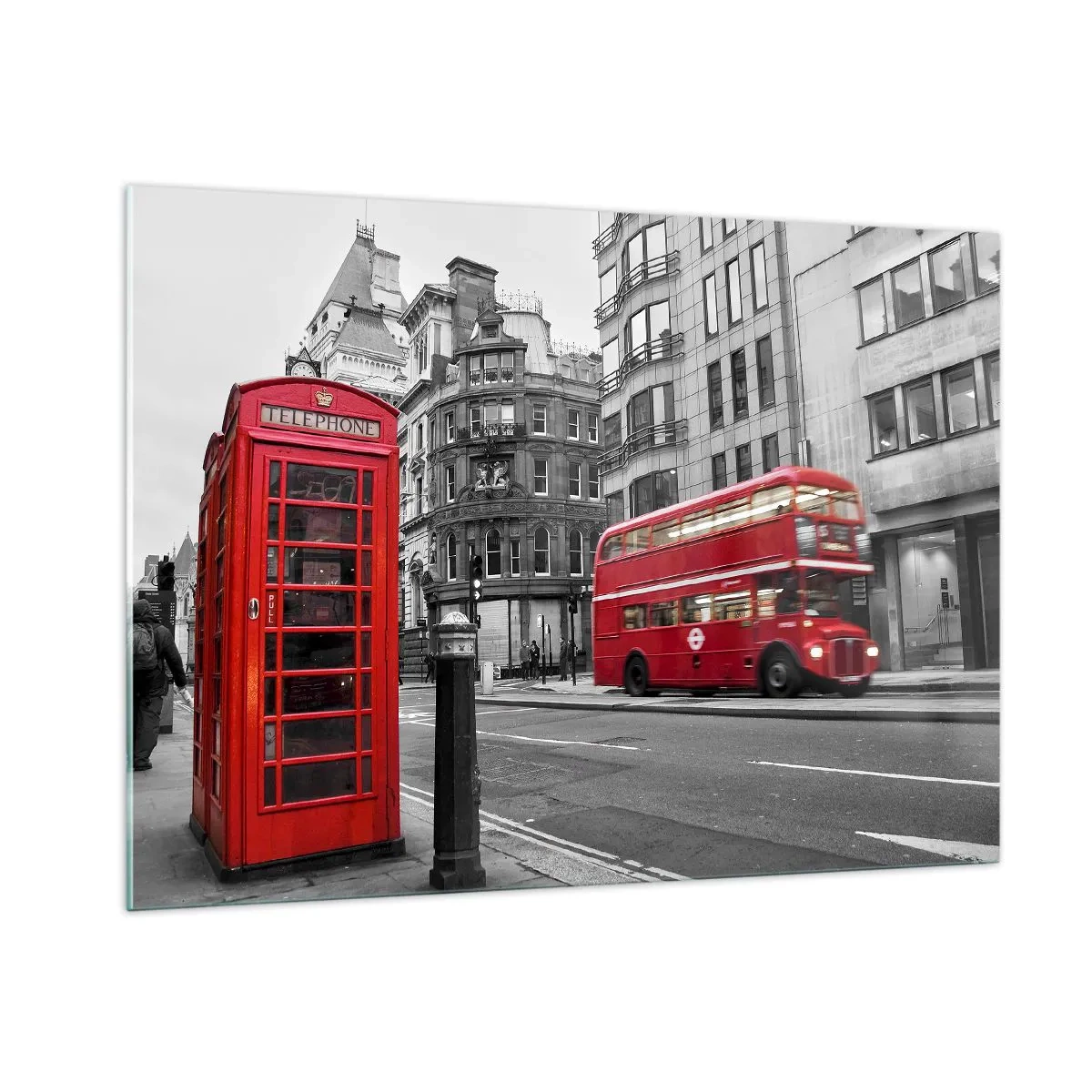 Quadro su vetro - Cabina telefonica rossa e autobus a Londra - 100x70cm - Il più rosso d'Europa - Decorazione murale moderna per soggiorno e camera da letto ARTTOR