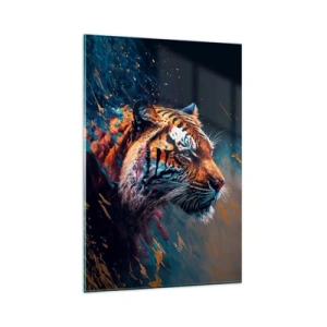 Quadro su vetro - Ritratto di una tigre in colori dinamici e astratti - 80x120cm - Bellezza selvaggia - Decorazione murale moderna per soggiorno e camera da letto ARTTOR