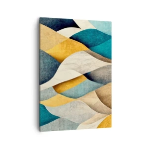 Quadro su tela - Stampe su Tela - Onde astratte nei toni del blu e dell'oro - 50x70cm - Ritmo e ondulazioni - Decorazione murale moderna per soggiorno e camera da letto ARTTOR