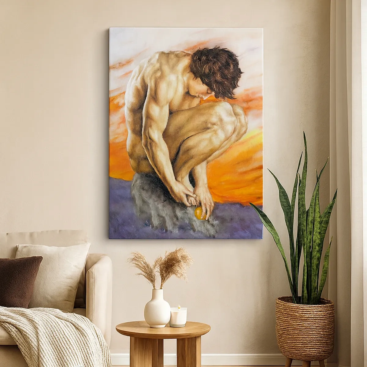 Quadro su tela - Stampe su Tela - Un uomo perso nei suoi pensieri sullo sfondo di un tramonto - 50x70cm - Immerso in se stesso - Decorazione murale moderna per soggiorno e camera da letto ARTTOR