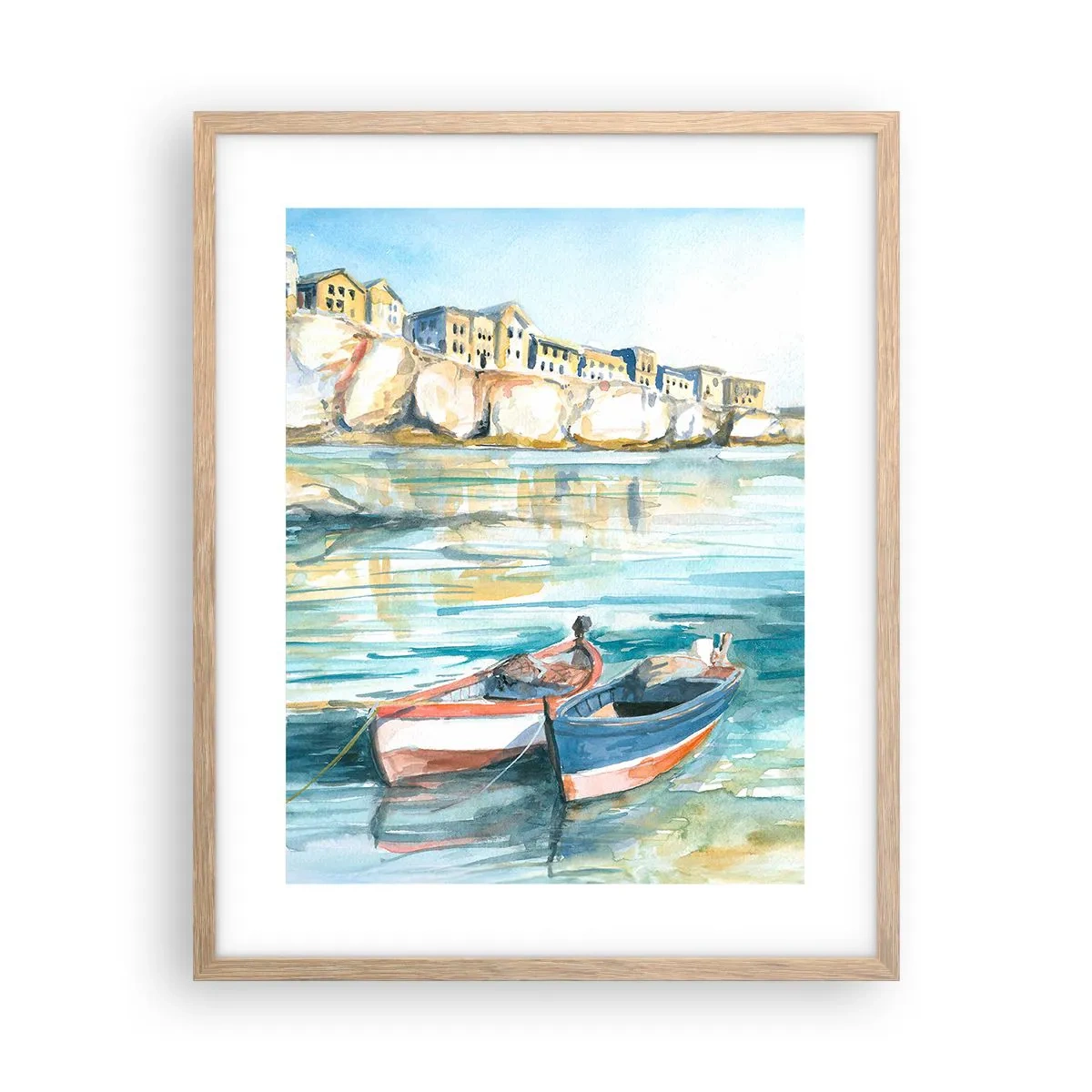 Poster in cornice rovere chiaro - Paesaggio in azzurro - 40x50 cm