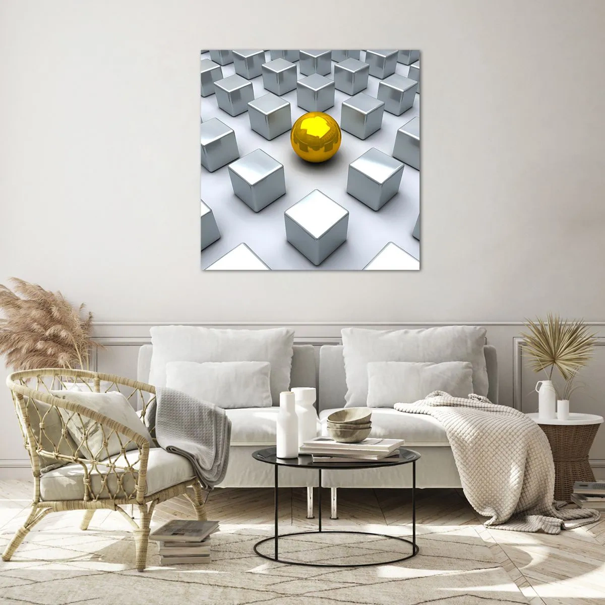 Quadro su vetro - Perché io? Composizione geometrica - 60x60 cm