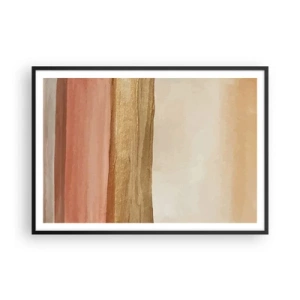 Poster in cornice nera - Strisce astratte nei toni del beige, oro e rosa su tela - 100x70cm - Composizione verticale - Decorazione murale moderna per soggiorno e camera da letto ARTTOR