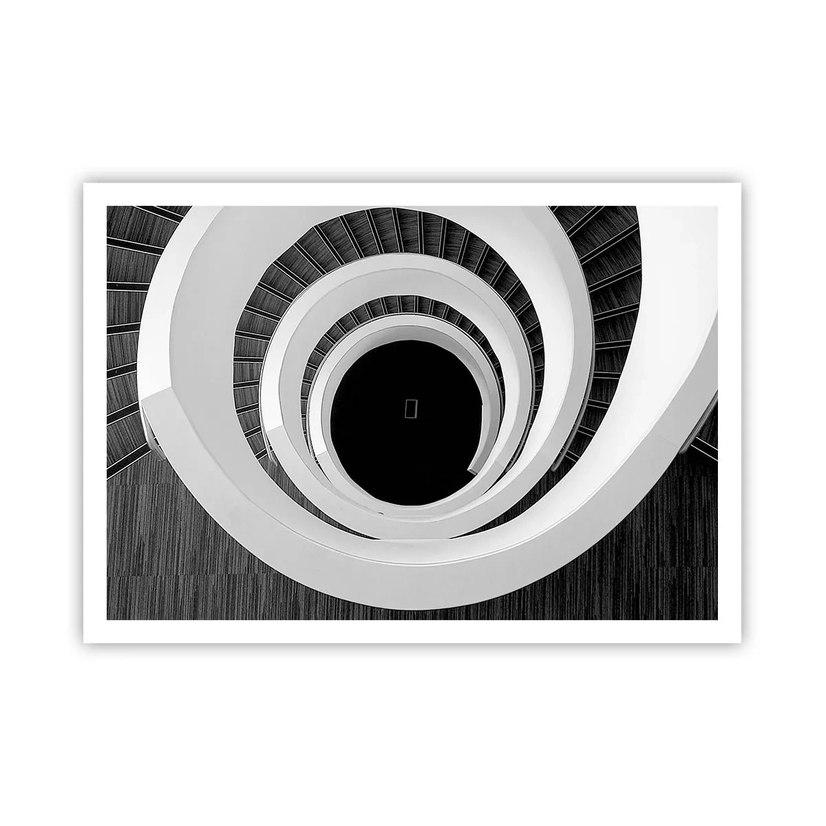 Poster - Scala a chiocciola bianca e nera in stile moderno - 100x70cm - Verso l'essenza delle cose - Decorazione murale moderna per soggiorno e camera da letto ARTTOR