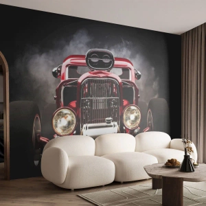 Fotomurali Standard Eco - Una classica hot rod su uno sfondo scuro con luci sorprendenti. - 100x70cm - Fast and furiously beautiful - Decorazione murale moderna per soggiorno e camera da letto ARTTOR