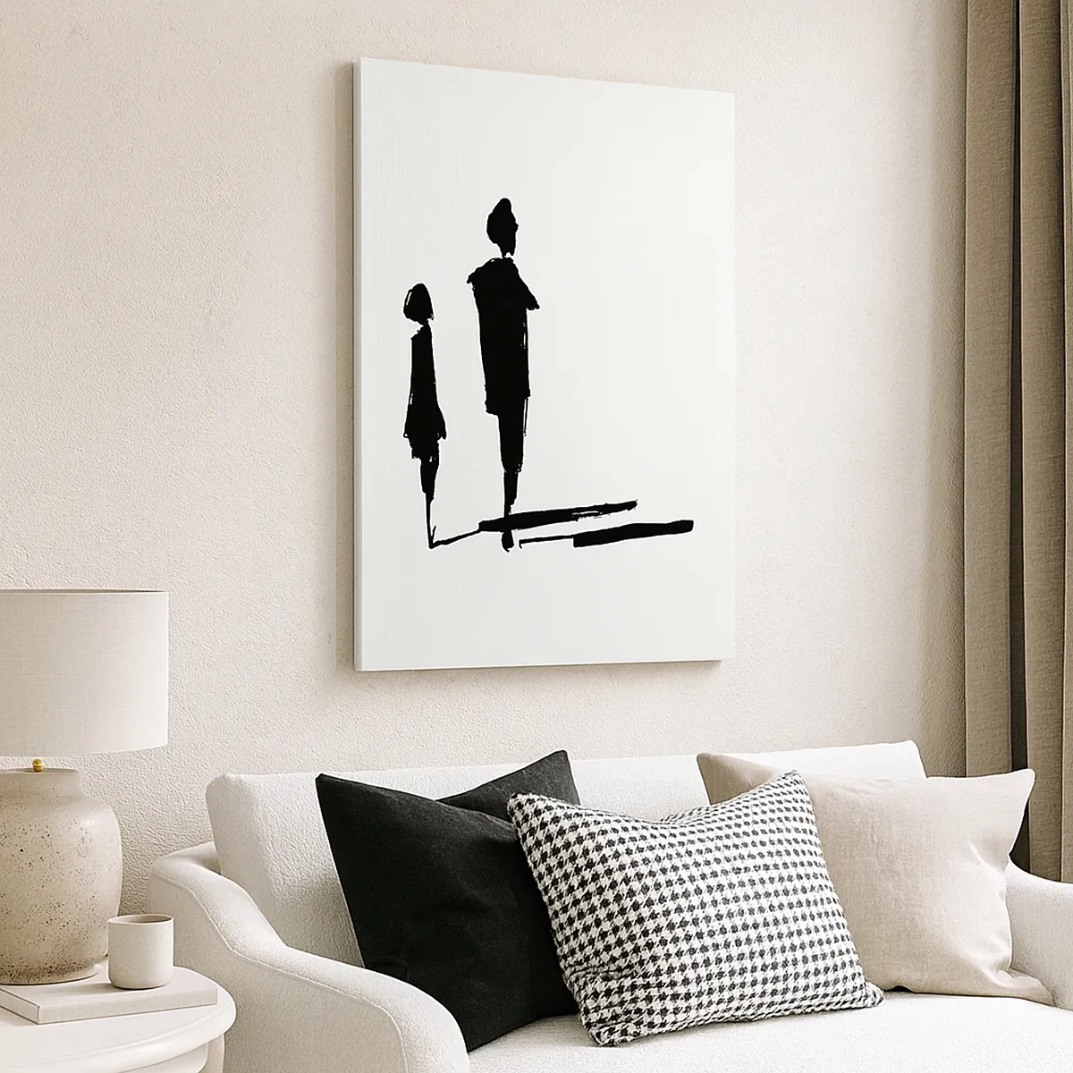Quadro su tela - Stampe su Tela - Silhouette di due persone in nero su sfondo chiaro - 50x70cm - Sicuramente insieme? - Decorazione murale moderna per soggiorno e camera da letto ARTTOR
