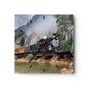 Orologio da parete - Orologio in Vetro - Una locomotiva a vapore su un ponte in un pittoresco paesaggio montano - 30x30cm - Dove andiamo? - Decorazione murale moderna per soggiorno e camera da letto ARTTOR