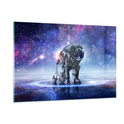 Quadro su vetro - Astronauta nello spazio contro il cielo stellato - 120x80cm - Il cielo stellato sopra di me - Decorazione murale moderna per soggiorno e camera da letto ARTTOR