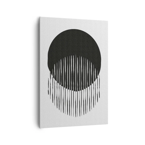 Quadro su tela - Stampe su Tela - Due cerchi sovrapposti con linee bianche e nere - 70x100cm - Il suo alter ego - Decorazione murale moderna per soggiorno e camera da letto ARTTOR