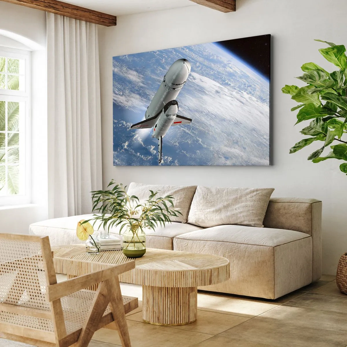 Quadro su tela - Stampe su Tela - Un razzo spaziale che si alza sullo sfondo della Terra - 100x70cm - Ascensione cosmica - Decorazione murale moderna per soggiorno e camera da letto ARTTOR