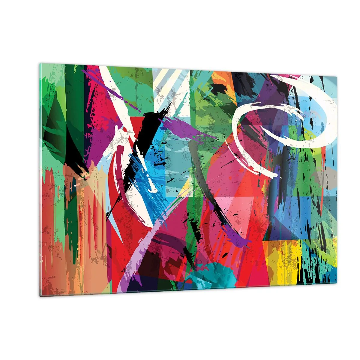 Quadro su vetro - Astrazione colorata con forme e texture dinamiche - 120x80cm - Veloce, vivo e saltellante - Decorazione murale moderna per soggiorno e camera da letto ARTTOR