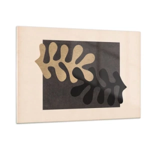 Quadro su vetro - Forme astratte in nero e beige su uno sfondo geometrico - 120x80cm - Assenza e completamento - Decorazione murale moderna per soggiorno e camera da letto ARTTOR