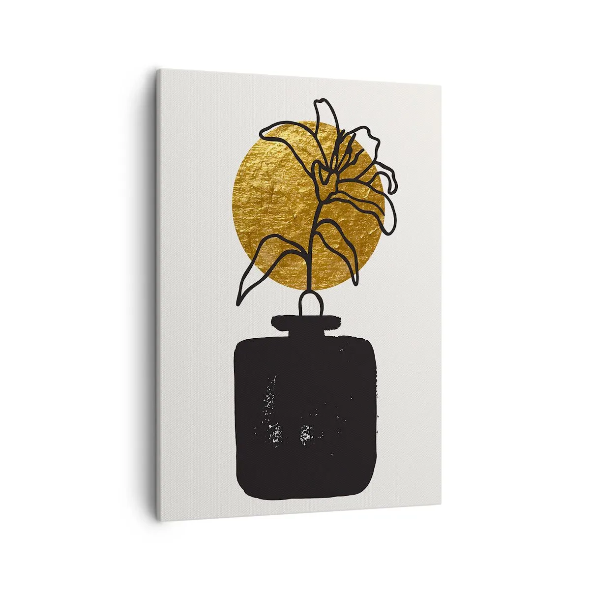 Quadro su tela - Stampe su Tela - Un disegno di un fiore in un vaso su uno sfondo di cerchi dorati - 50x70cm - Bellezza a peso d'oro - Decorazione murale moderna per soggiorno e camera da letto ARTTOR