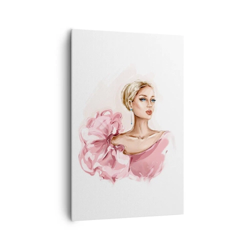 Quadro su tela - Stampe su Tela - Ritratto di una donna in abito rosa su sfondo chiaro - 80x120cm - Come un quadro... - Decorazione murale moderna per soggiorno e camera da letto ARTTOR