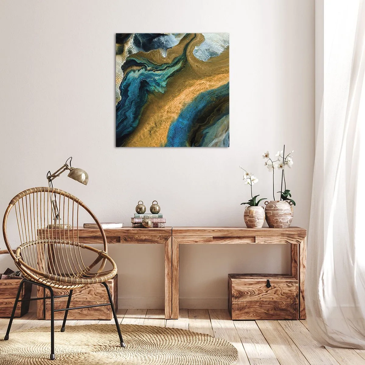 Quadro su tela - Stampe su Tela - Blu-oro: influenza reciproca - 30x30 cm