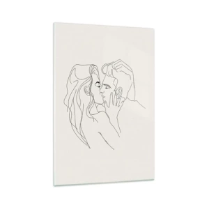 Quadro su vetro - Un'illustrazione minimalista di una coppia in un abbraccio amorevole - 70x100cm - Intrecciati dal sentimento - Decorazione murale moderna per soggiorno e camera da letto ARTTOR