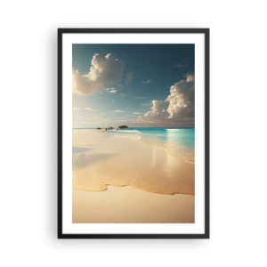 Poster in cornice nera - Una spiaggia con acqua turchese, nuvole delicate e sabbia - 50x70cm - Giornata ideale - Decorazione murale moderna per soggiorno e camera da letto ARTTOR