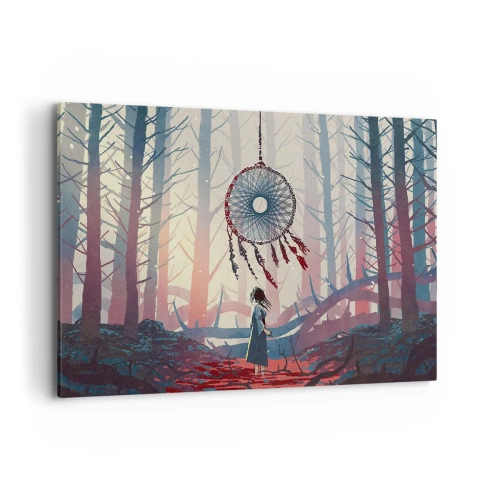 Quadro su tela - Stampe su Tela - Scena di foresta con un gigantesco acchiappasogni - 120x80cm - Il rituale segreto della felicità - Decorazione murale moderna per soggiorno e camera da letto ARTTOR