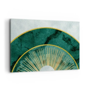 Quadro su tela - Stampe su Tela - Motivo astratto con cerchi nei colori smeraldo e oro. - 120x80cm - Un altro sistema solare - Decorazione murale moderna per soggiorno e camera da letto ARTTOR