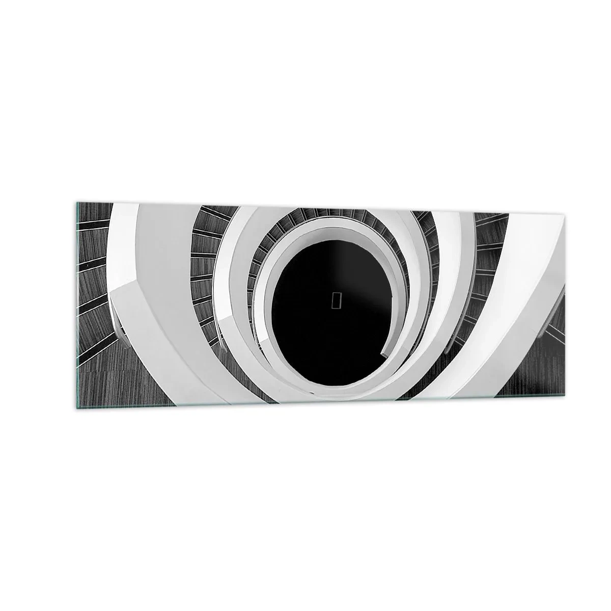 Quadro su vetro - Scala a chiocciola bianca e nera in stile moderno - 140x50cm - Verso l'essenza delle cose - Decorazione murale moderna per soggiorno e camera da letto ARTTOR