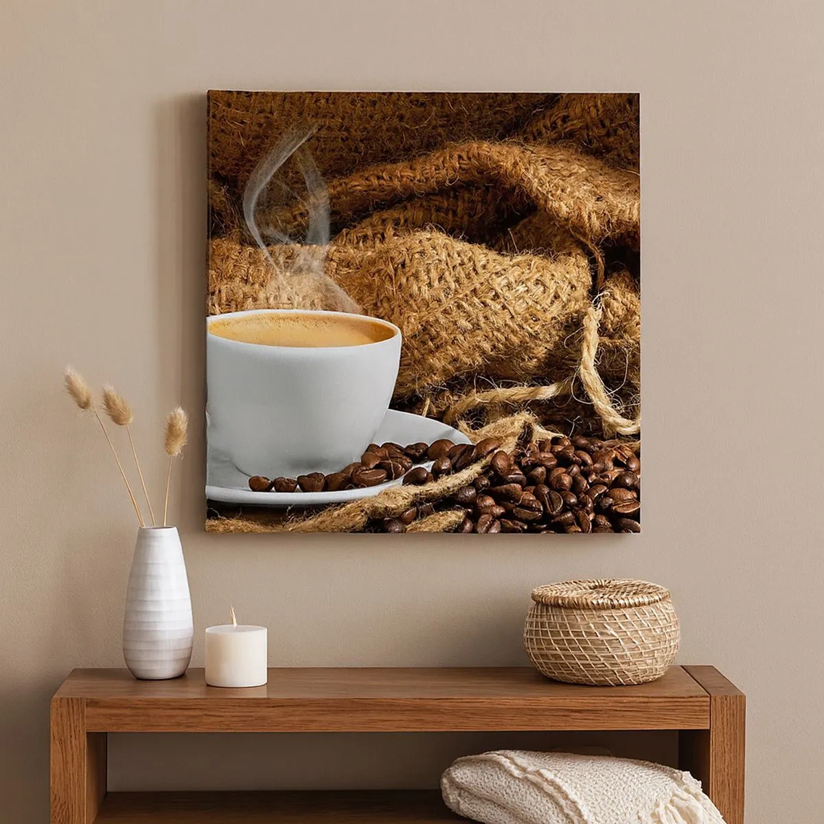 Quadro su tela - Stampe su Tela - L'odore di caffè con la schiuma del colore del miele - 30x30 cm