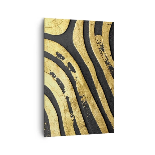 Quadro su tela - Stampe su Tela - Onde astratte dorate su sfondo nero - 80x120cm - Tutto scorre - Decorazione murale moderna per soggiorno e camera da letto ARTTOR
