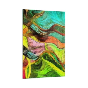 Quadro su vetro - Una composizione astratta con macchie colorate e linee dinamiche. - 80x120cm - Il movimento è vita - Decorazione murale moderna per soggiorno e camera da letto ARTTOR