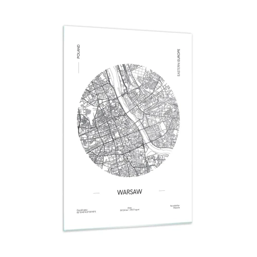 Quadro su vetro - Mappa di Varsavia sotto forma di illustrazione grafica - 50x70cm - Anatomia di Varsavia - Decorazione murale moderna per soggiorno e camera da letto ARTTOR