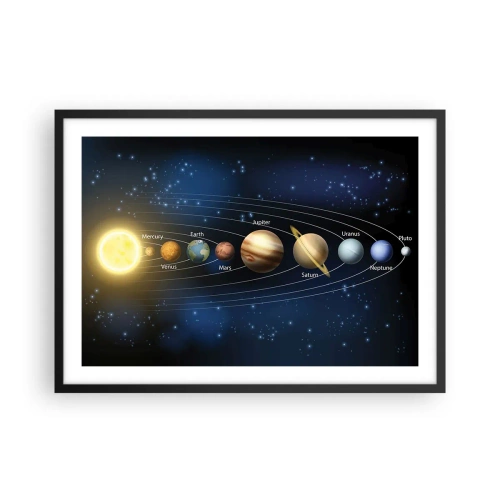 Poster in cornice nera - Schema del sistema solare con pianeti e sole - 70x50cm - Uno su dieci - Decorazione murale moderna per soggiorno e camera da letto ARTTOR