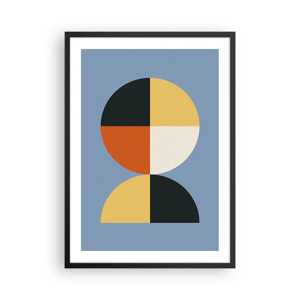 Poster in cornice nera - Motivo geometrico a forma di cerchio e semicerchio su sfondo blu - 50x70cm - Guarda e conta - Decorazione murale moderna per soggiorno e camera da letto ARTTOR