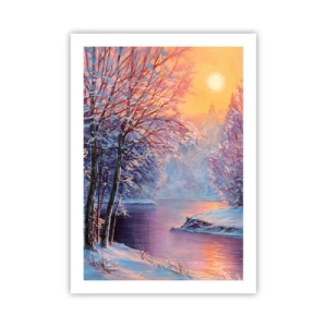 Poster - Paesaggio invernale con un fiume illuminato dal sole al tramonto - 50x70cm - I colori dell'inverno - Decorazione murale moderna per soggiorno e camera da letto ARTTOR