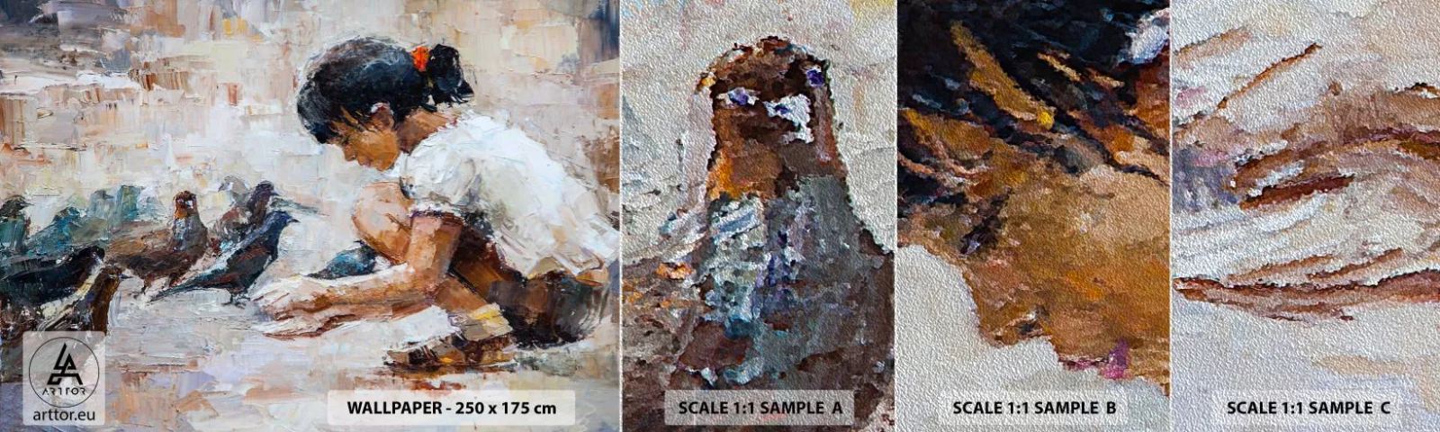 Campione di Fotomurale Premium Sand - Piccoli e gentili - Ragazza, Piccioncino, Per bambini - 100x30 cm