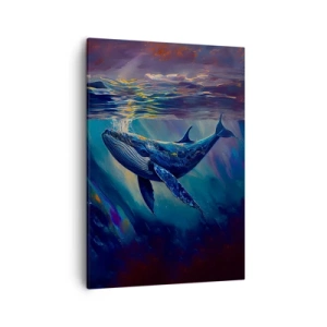 Quadro su tela - Stampe su Tela - Una balena nelle profondità dell'oceano dai colori luminosi - 50x70cm - Benvenuti nel mio mondo - Decorazione murale moderna per soggiorno e camera da letto ARTTOR