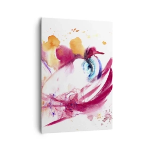 Quadro su tela - Stampe su Tela - Un volto astratto con occhi espressivi e accenti rossi. - 70x100cm - Insieme il mondo fiorisce - Decorazione murale moderna per soggiorno e camera da letto ARTTOR