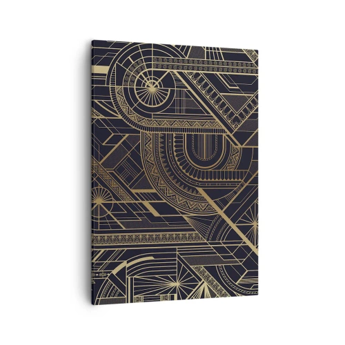 Quadro su tela - Stampe su Tela - Motivi geometrici dorati su sfondo nero in stile Art Déco - 50x70cm - Concetti, idee, progetti - Decorazione murale moderna per soggiorno e camera da letto ARTTOR