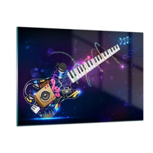 Quadro su vetro - Composizione musicale colorata con strumenti e note - 120x80cm - Armonia di suoni - Decorazione murale moderna per soggiorno e camera da letto ARTTOR