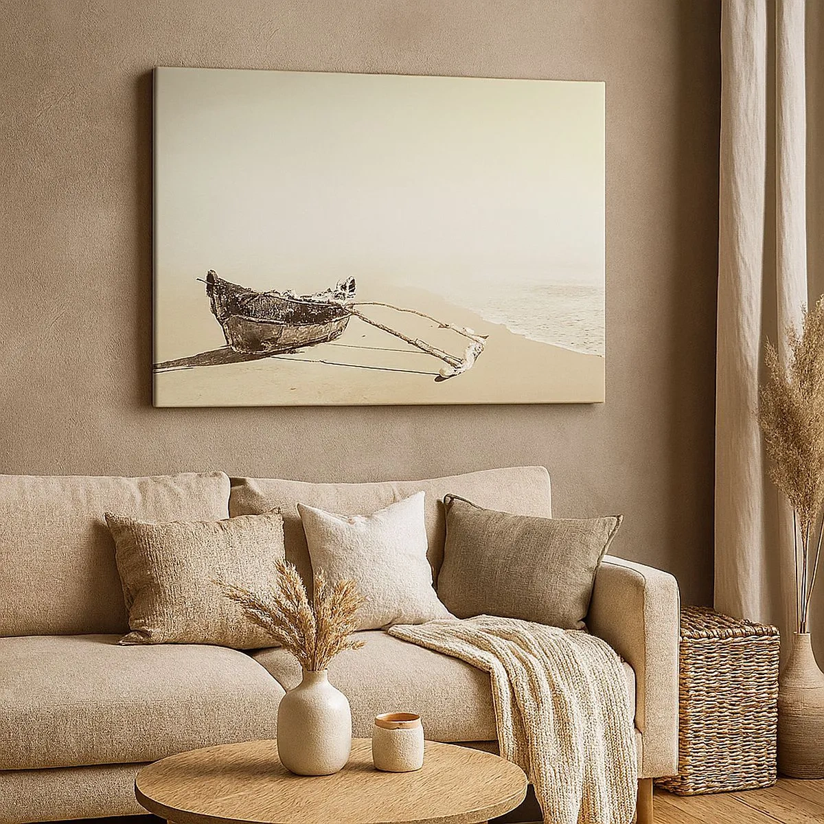 Quadro su tela - Stampe su Tela - Vecchia barca da pesca su una spiaggia sabbiosa - 70x50cm - Ricordo dei mari del sud - Decorazione murale moderna per soggiorno e camera da letto ARTTOR