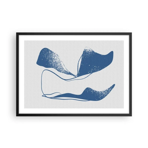 Poster in cornice nera - Forme astratte in tonalità blu su sfondo bianco - 70x50cm - Astrazione alata - Decorazione murale moderna per soggiorno e camera da letto ARTTOR