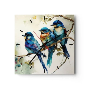 Orologio da parete - Orologio in Vetro - Tre uccelli colorati su un ramo in stile acquerello - 30x30cm - Si è offeso? - Decorazione murale moderna per soggiorno e camera da letto ARTTOR